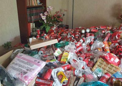 Encombrement déchets divers bouteilles plastiques salon pièce à vivre DIOGENE NETTOYAGE PLUS